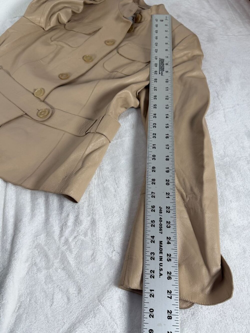 Akris Punto Womens Beige Genuine Lambskin Leather Belted Jacket Size 12 Swiss - Picture 14 of 14